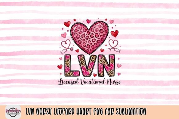 LVN Nurse Leopard Heart PNG for Sublimation