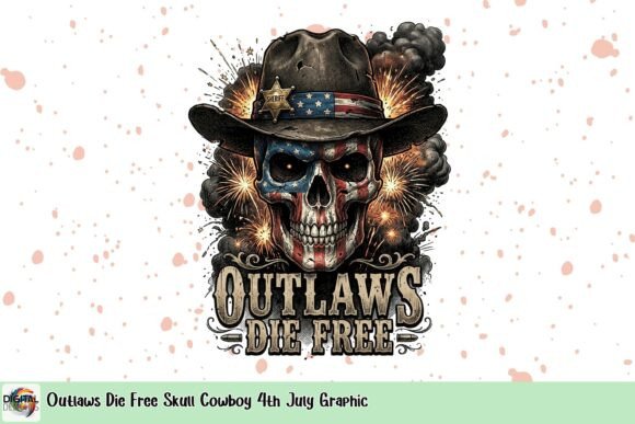 Outlaws Die Free Skull Cowboy 4th July Graphic: A Bold Statement for Independence Day and Beyond