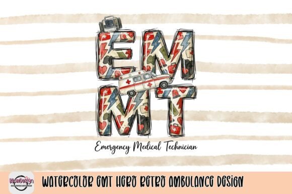 Watercolor EMT Hero Retro Ambulance Design: A Tribute to First Responders